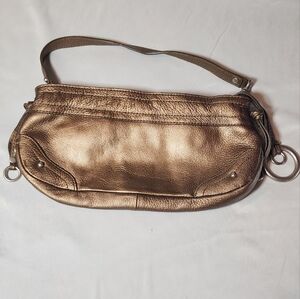 Perlina NY Bronze Genuine Leather Shoulder Handbag Zipper Pockets 13x6.5